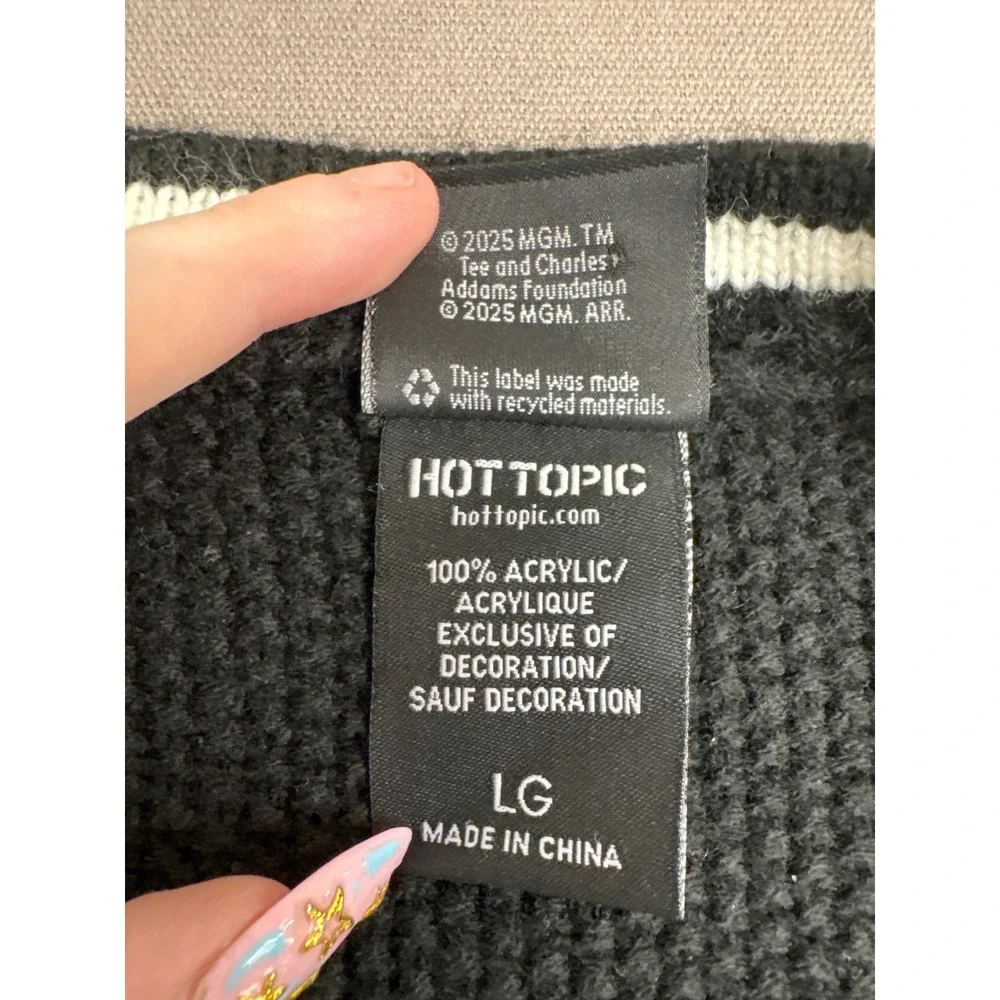 Hot Topic Wednesday Nevermore Academy Cardigan Sweater Black White LG 34007904